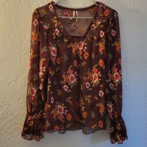 Anthropologie Feather Bone Embroidered Top M